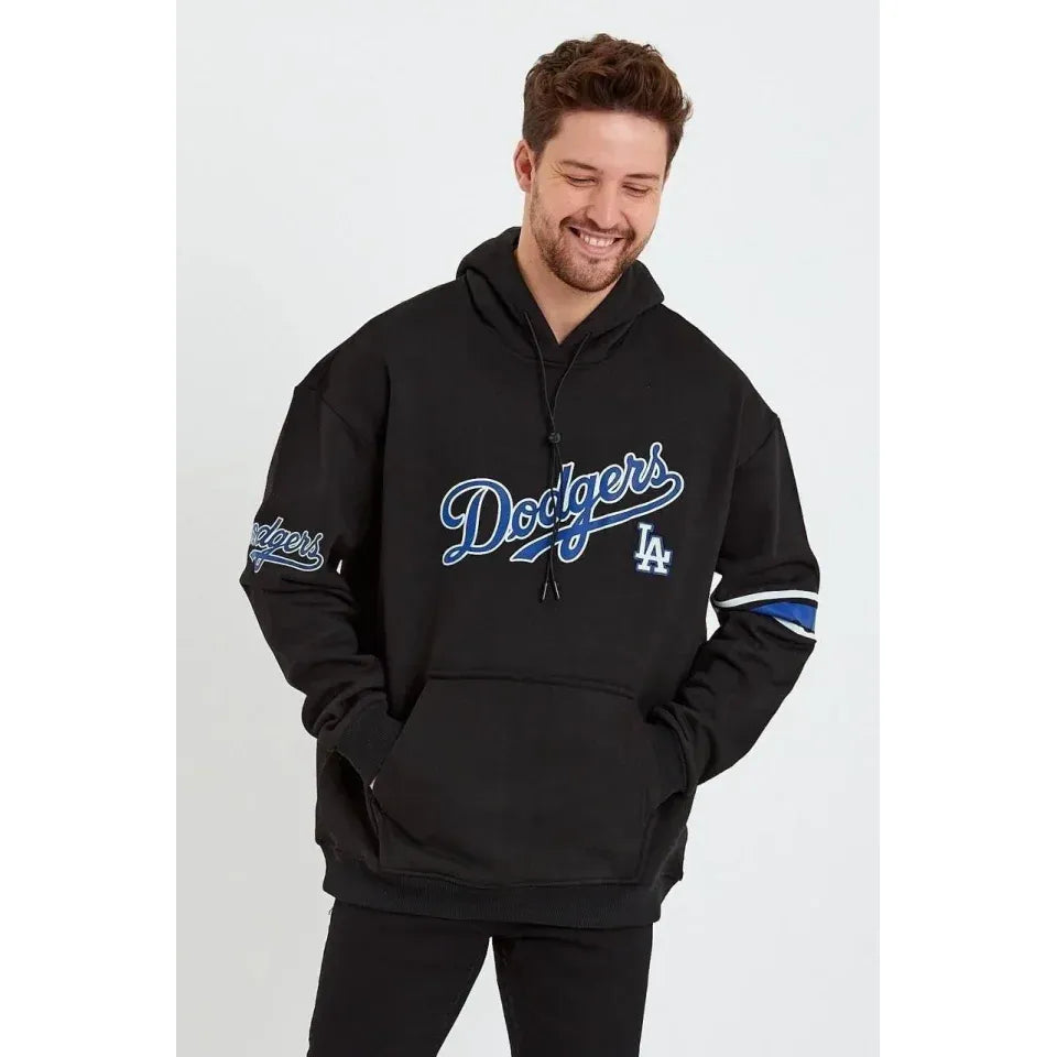 Erkek Baskılı Kapşonlu Üç Iplik Oversize Sweatshirt - Siyah