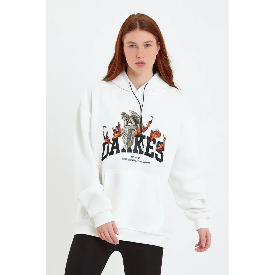 DANKES Baskılı Kapüşonlu Sweat - Beyaz