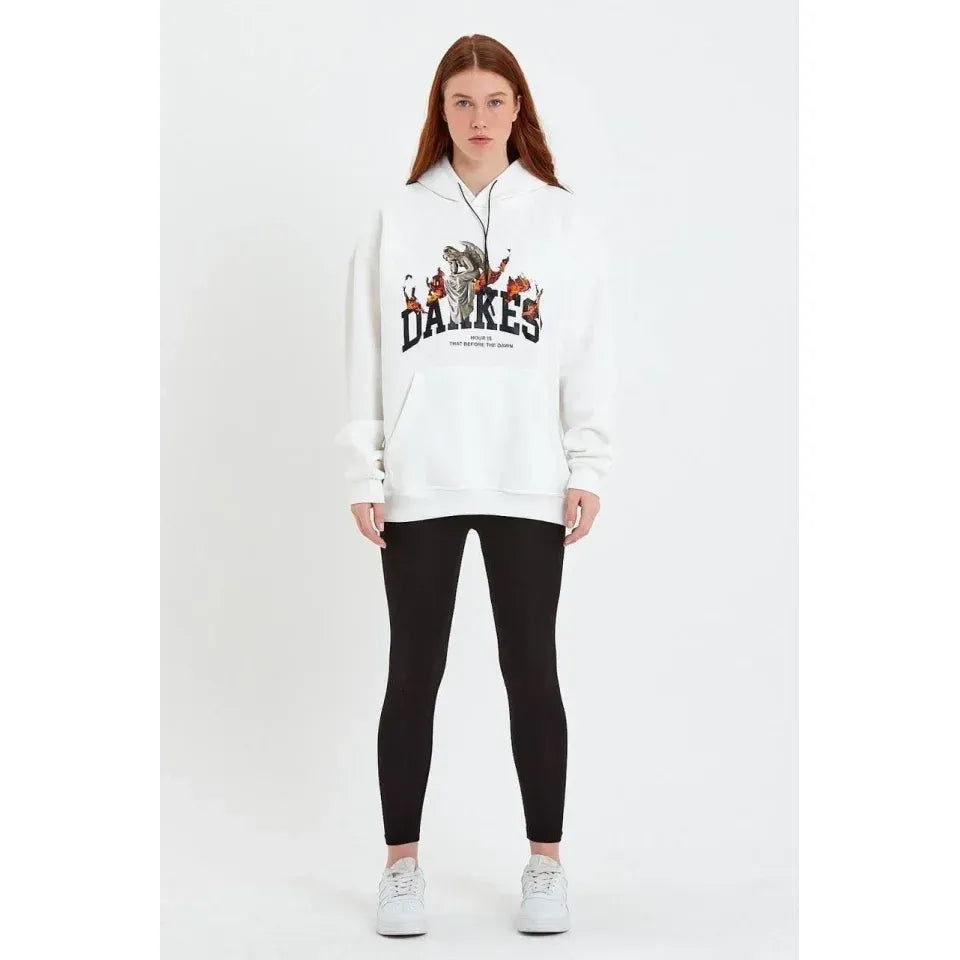 DANKES Baskılı Kapüşonlu Sweat - Beyaz