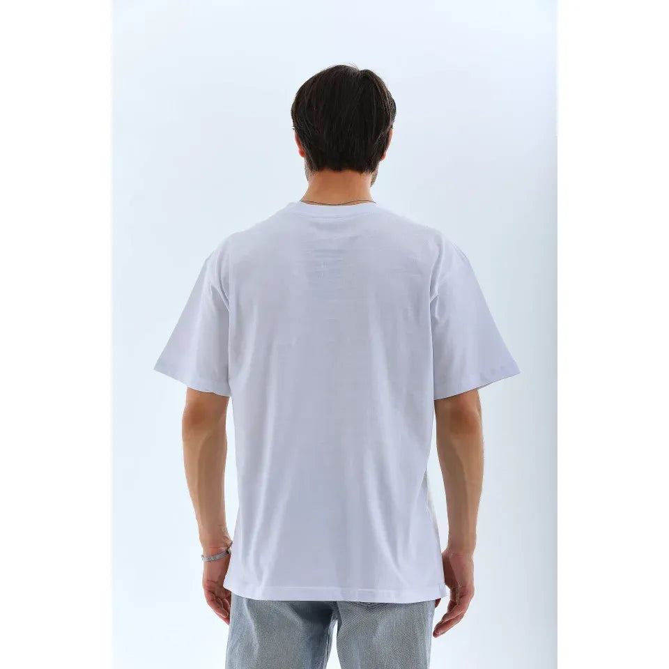 Unisex Oversize Düz Bisiklet Yaka T-Shirt - Beyaz