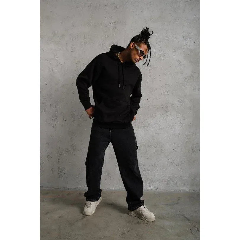 3 İplik Kapşonlu Sweatshirt Hoodie - Siyah