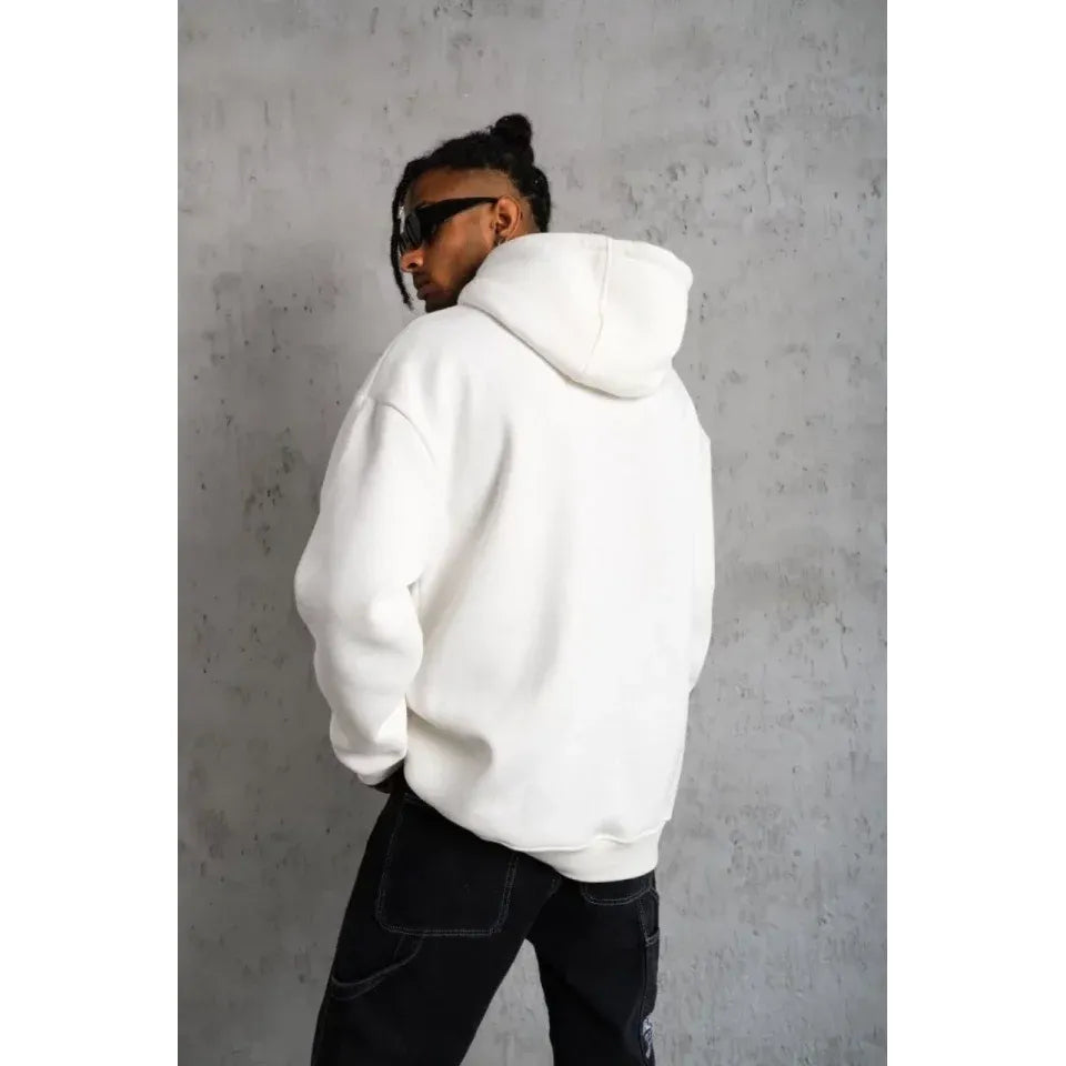 3 İplik Kapşonlu Sweatshirt Hoodie - Beyaz