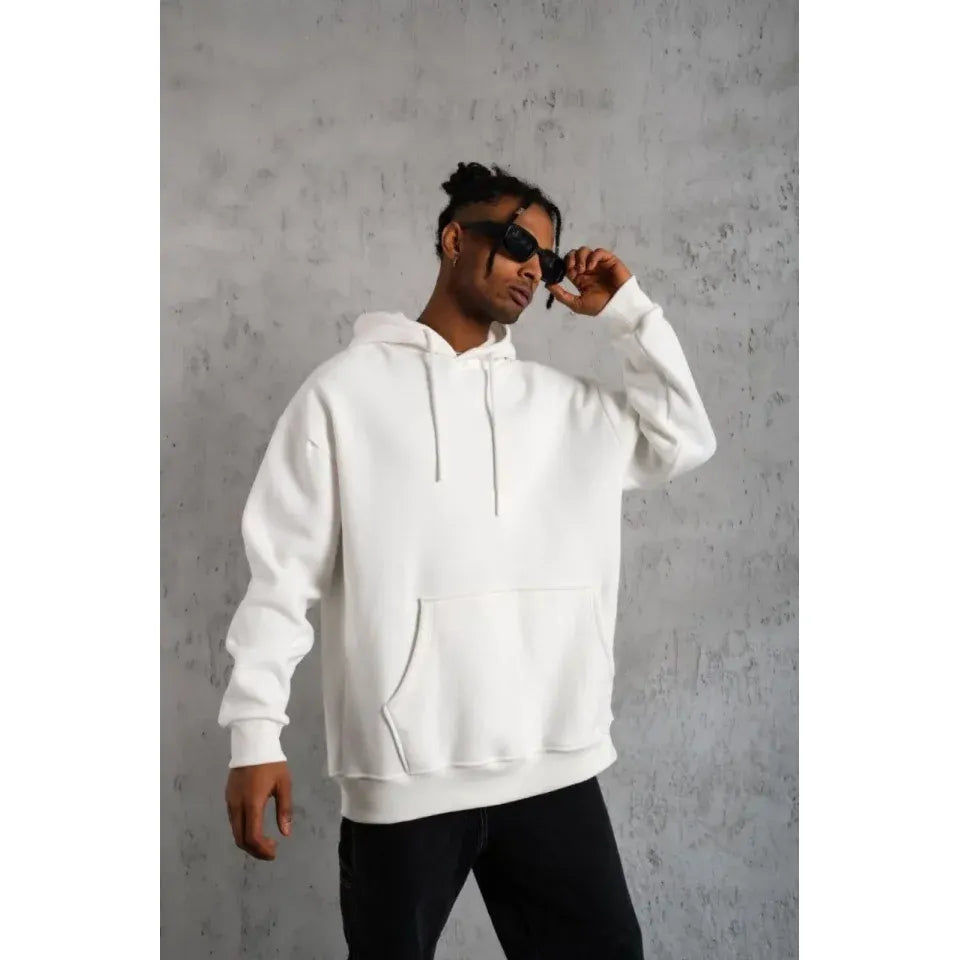 3 İplik Kapşonlu Sweatshirt Hoodie - Beyaz