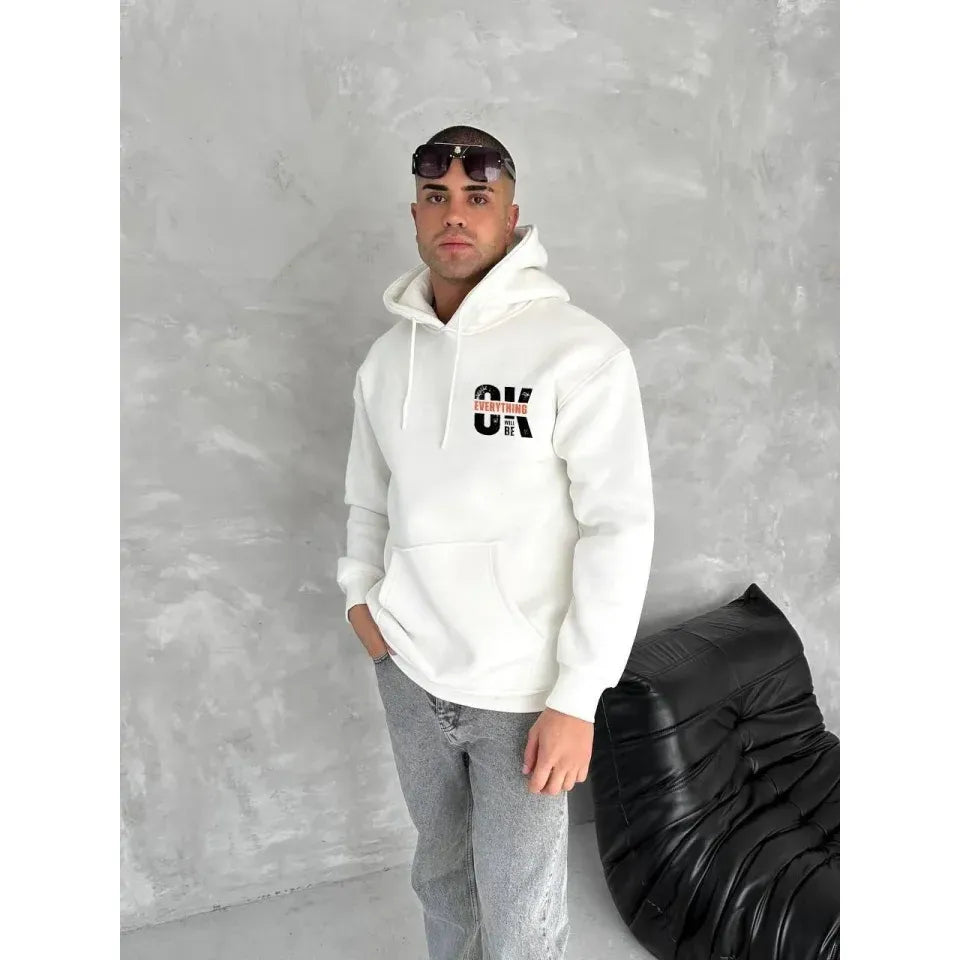 Oversize Üç İplik Kapüşonlu SweatShirt - Beyaz