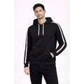 Erkek Şeritli Kapüşonlu Sweatshirt Oversize 3 Iplik Pamuklu - Siyah