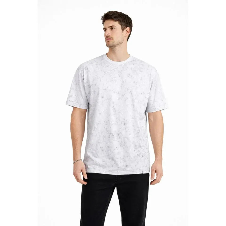 Erkek Asit Yıkama Bisiklet Yaka Kısa Kollu Oversize T-Shirt Tişört - Beyaz