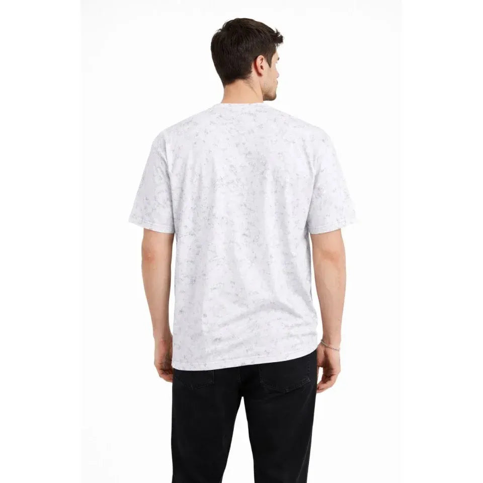 Erkek Asit Yıkama Bisiklet Yaka Kısa Kollu Oversize T-Shirt Tişört - Beyaz