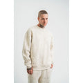 Erkek 3 İplik Pamuklu Yağ Yıkamalı Sweatshirt Double Oversize Bisiklet Yaka Uzun Kol - Krem
