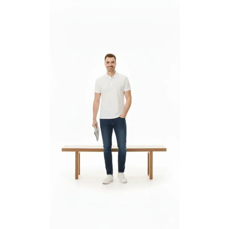 Erkek Pike Kumaş Düğmeli Yaka Regular Fit Günlük Kısa Kol Tişört T-shirt - Beyaz