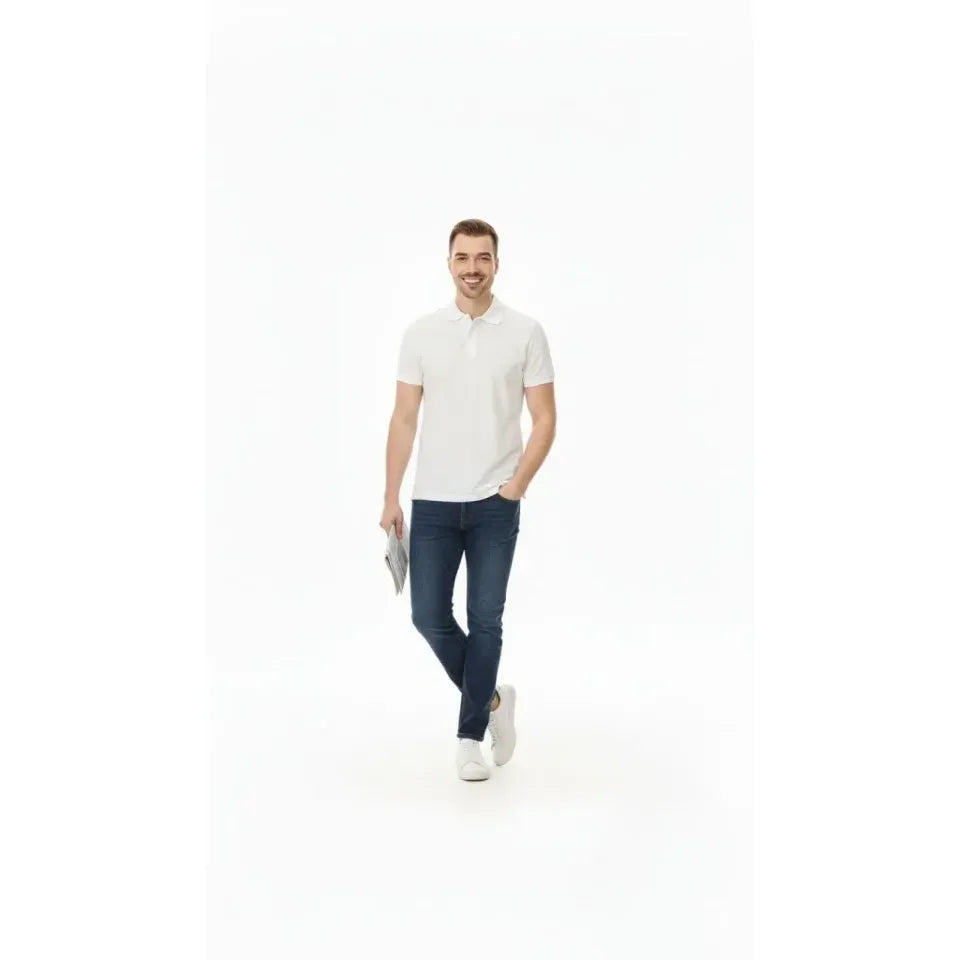 Erkek Pike Kumaş Düğmeli Yaka Regular Fit Günlük Kısa Kol Tişört T-shirt - Beyaz
