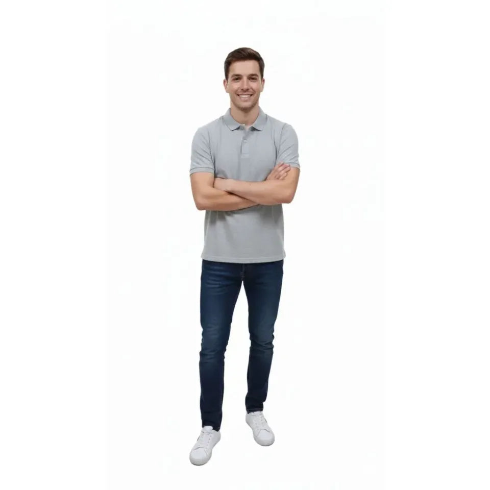 Erkek Pike Kumaş Düğmeli Yaka Regular Fit Günlük Kısa Kol Tişört T-shirt - Gri