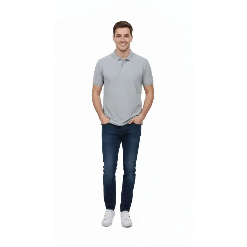 Erkek Pike Kumaş Düğmeli Yaka Regular Fit Günlük Kısa Kol Tişört T-shirt - Gri
