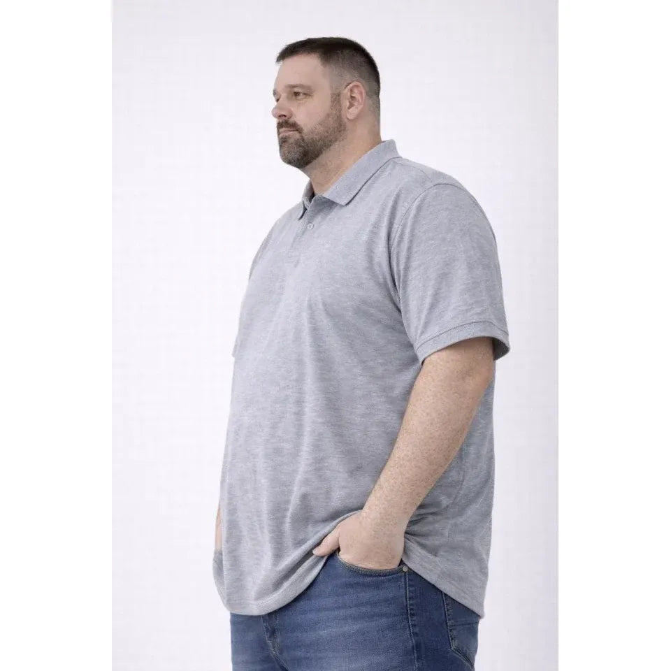 Erkek Pike Kumaş Düğmeli Yaka Battal Büyük Beden Günlük Kısa Kol Tişört T-shirt - Gri