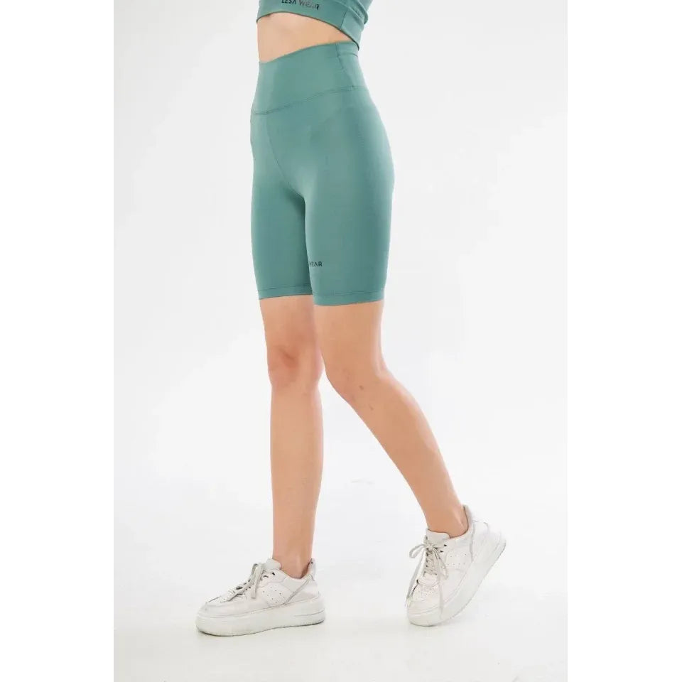 Yüksek Bel Biker Sporcu Şort - Mint Yeşil