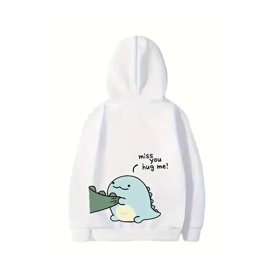 Sevgililer Günü Özel Unisex Kapüşonlu Baskılı Oversize Sweatshirt - Beyaz