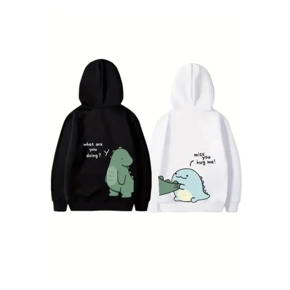 Sevgililer Günü Özel Unisex Kapüşonlu Baskılı Oversize Sweatshirt - Beyaz