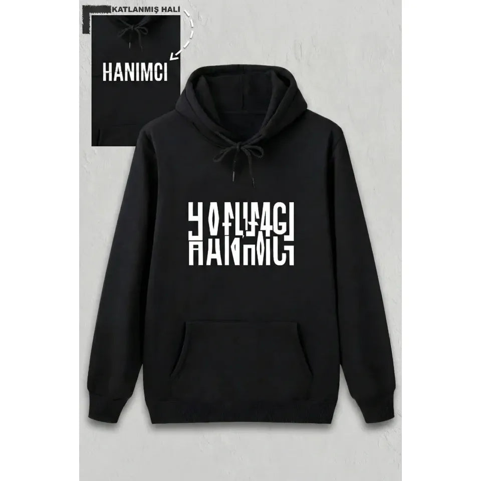 Sevgililer Günü Özel Kapüşonlu Hanımcı Baskılı Oversize Sweatshirt - Siyah