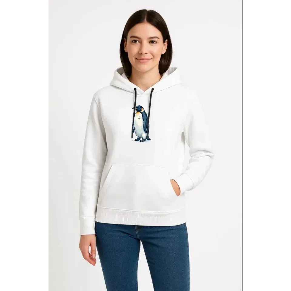 Oversize Hoodie - Sırt Baskılı Survivor Penguin Temalı, Felsefi Yazılı Kapüşonlu Sweatshirt - Beyaz