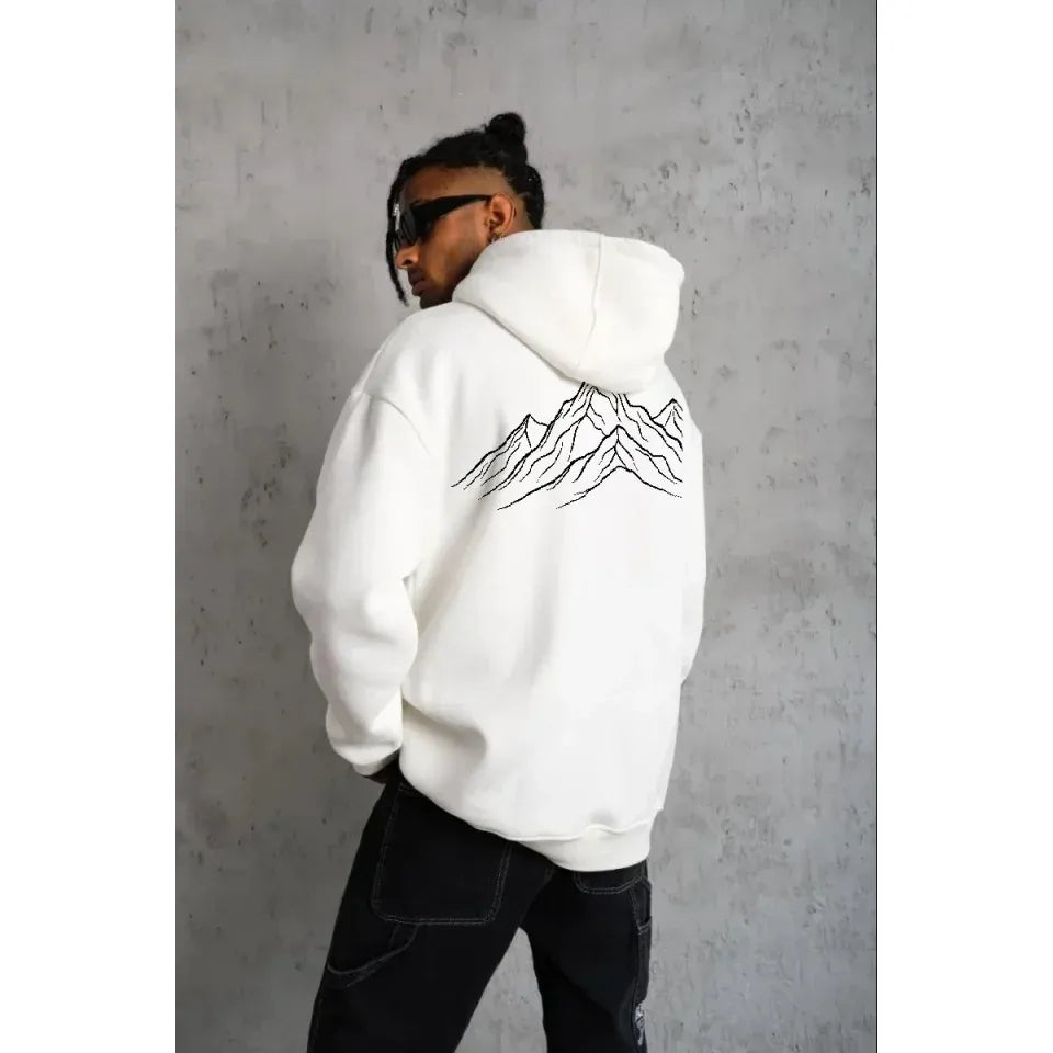 Erkek Nihilist Penguen Özel Tasarım Oversize Kapüşonlu Sweatshirt - Beyaz