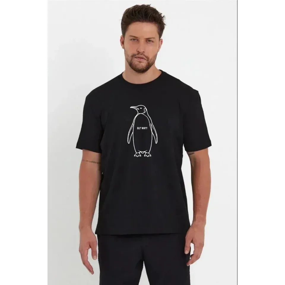Erkek Nihilist Penguen Özel Tasarım Oversize Bisiklet Yaka Tişört - Siyah
