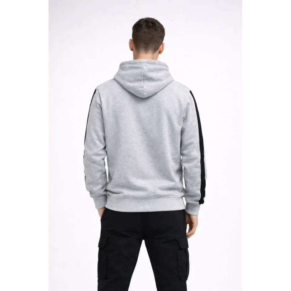 Erkek Şeritli Kapüşonlu Sweatshirt Oversize 3 Iplik Pamuklu - Beyaz