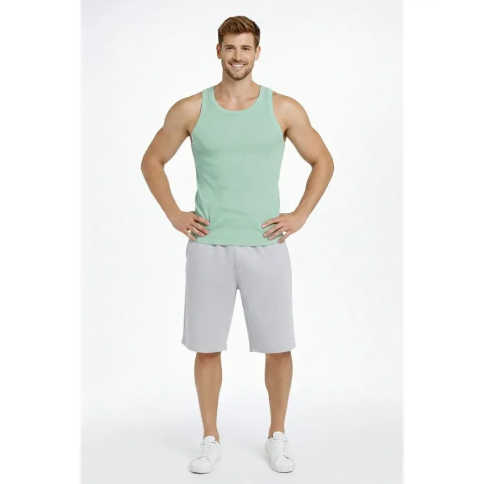 Erkek Fitilli Atlet Sıfır Yaka Slim Fit Arka Baskılı Spor Atlet - Mint Yeşili