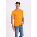Erkek T-Shirt V Yaka Slim Fit Dar Kesim Likralı Tişört Günlük Basic Body - Sarı