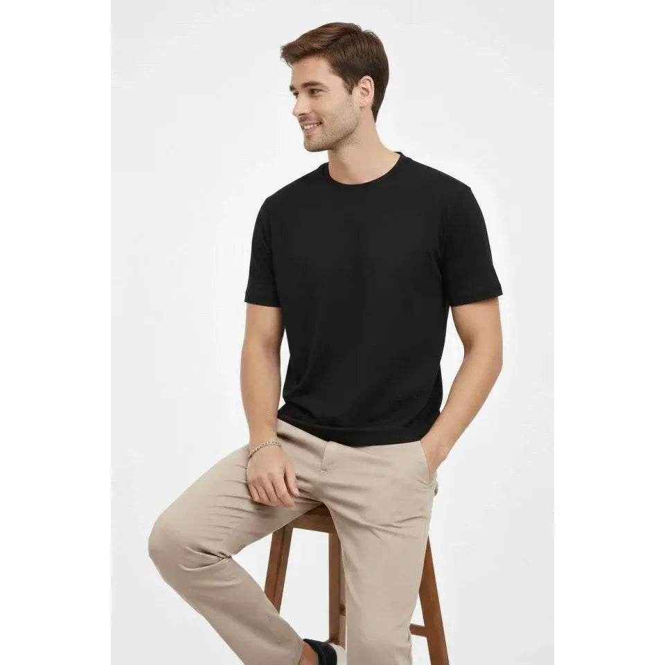 Erkek Bisiklet Yaka Tişört Regular Kalıp Basic Pamuklu Günlük Kullanım T-shirt - Siyah