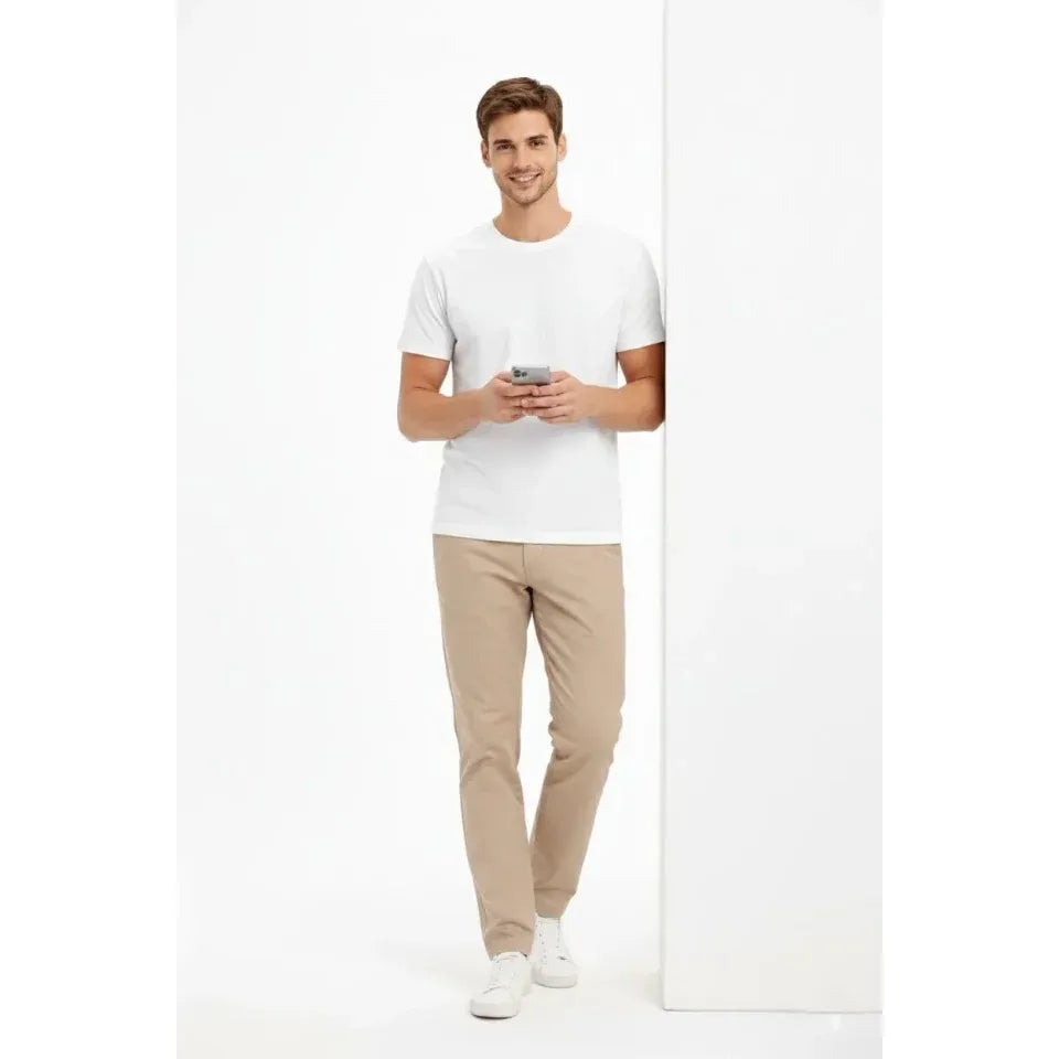 Erkek Bisiklet Yaka Tişört Regular Kalıp Basic Pamuklu Günlük Kullanım T-shirt - Beyaz