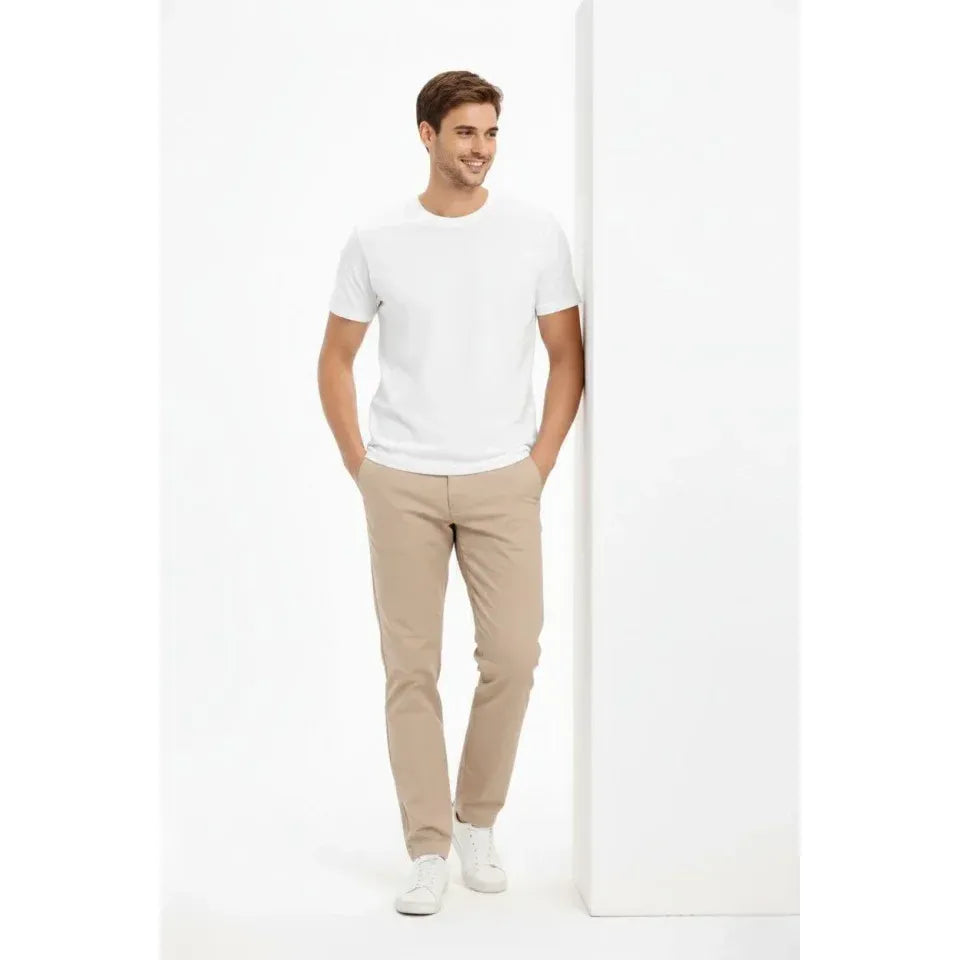 Erkek Bisiklet Yaka Tişört Regular Kalıp Basic Pamuklu Günlük Kullanım T-shirt - Beyaz