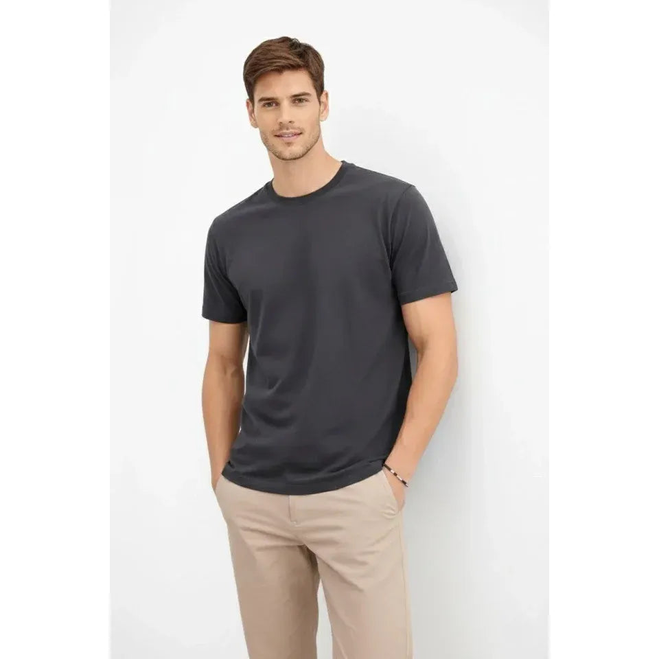 Erkek Bisiklet Yaka Tişört Regular Kalıp Basic Pamuklu Günlük Kullanım T-shirt - Füme