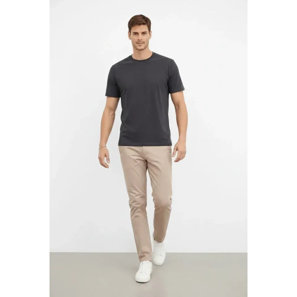Erkek Bisiklet Yaka Tişört Regular Kalıp Basic Pamuklu Günlük Kullanım T-shirt - Füme