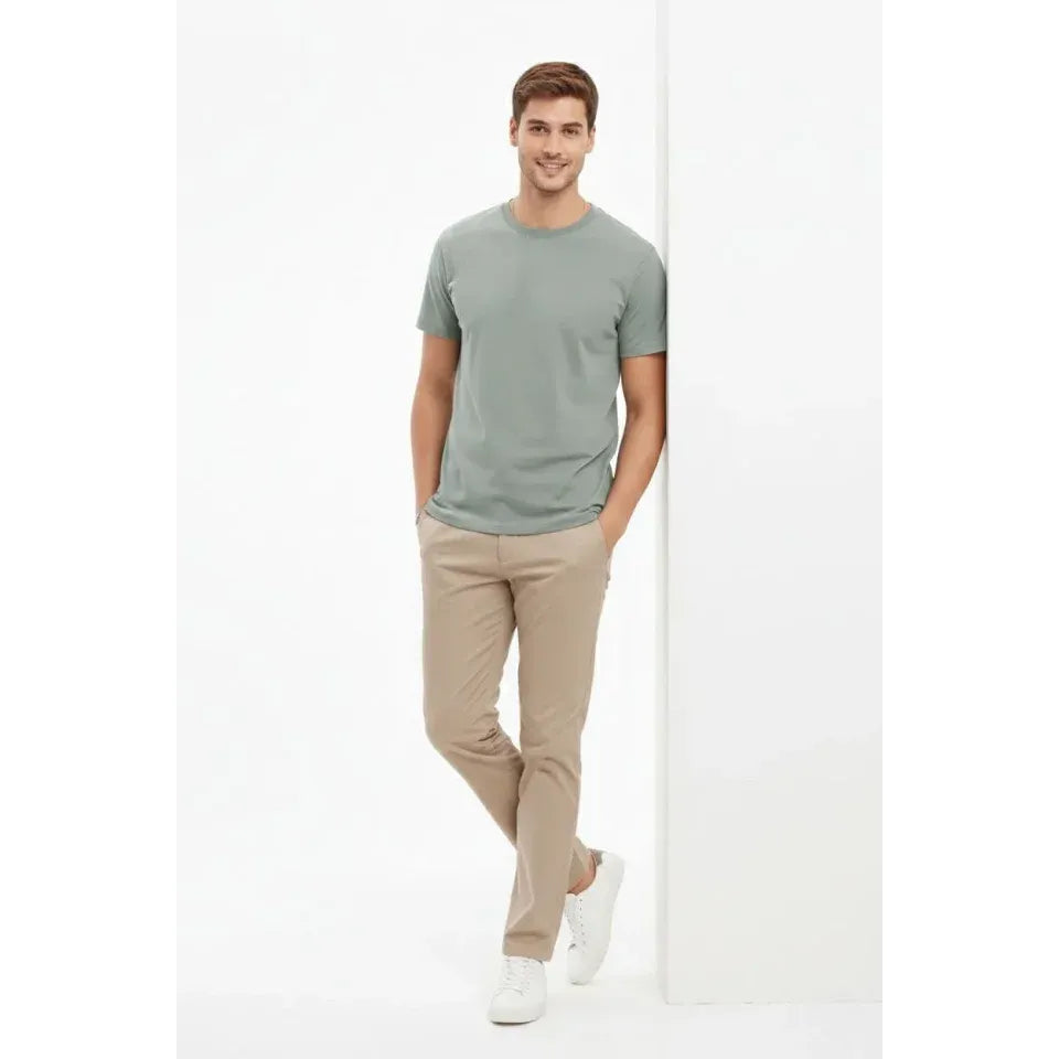 Erkek Bisiklet Yaka Tişört Regular Kalıp Basic Pamuklu Günlük Kullanım T-shirt - Mint Yeşili