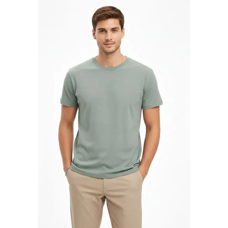 Erkek Bisiklet Yaka Tişört Regular Kalıp Basic Pamuklu Günlük Kullanım T-shirt - Mint Yeşili