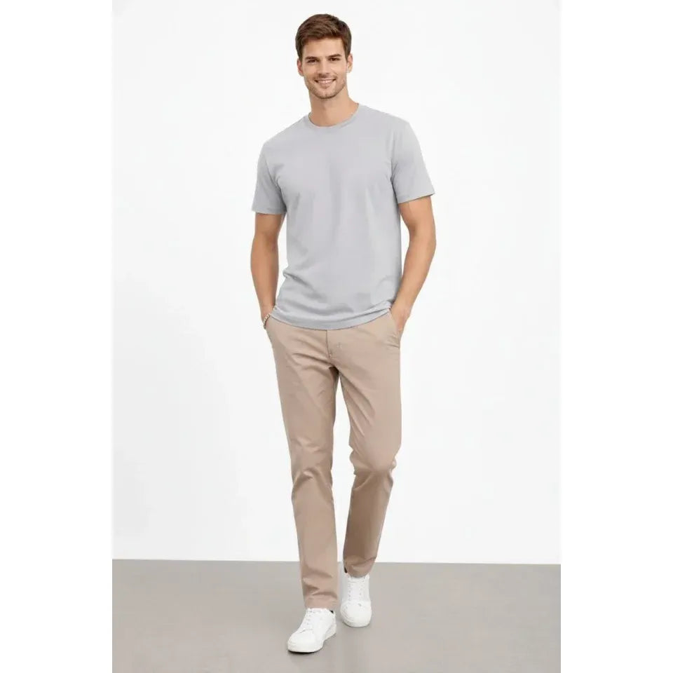 Erkek Bisiklet Yaka Tişört Regular Kalıp Basic Pamuklu Günlük Kullanım T-shirt - Gri