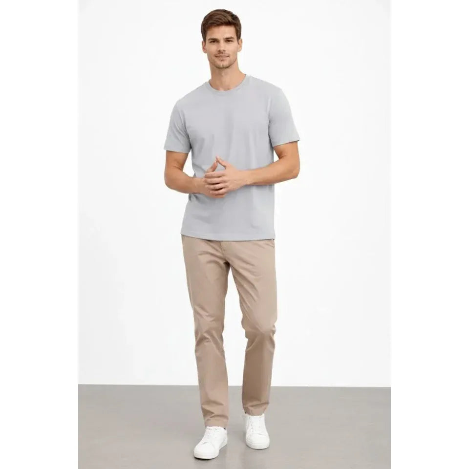 Erkek Bisiklet Yaka Tişört Regular Kalıp Basic Pamuklu Günlük Kullanım T-shirt - Gri