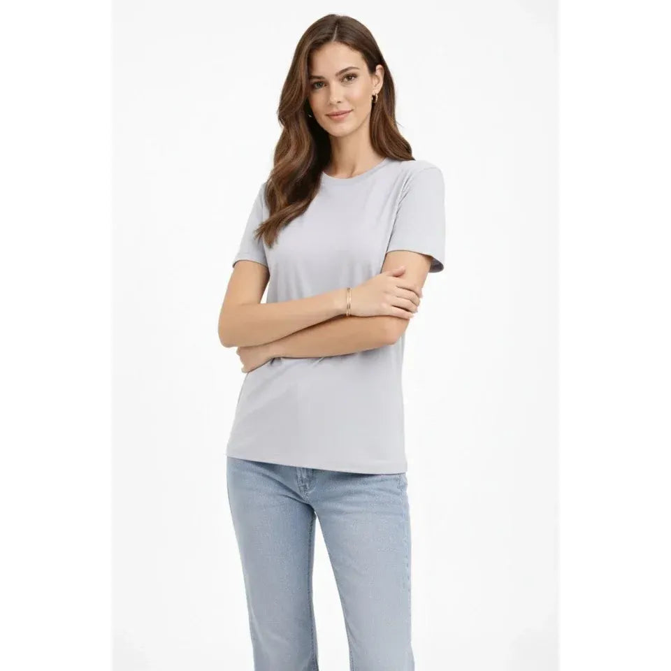 Bisiklet Yaka Tişört  Regular Kalıp Basic Pamuklu  Günlük Kullanım  T-shirt - Gri