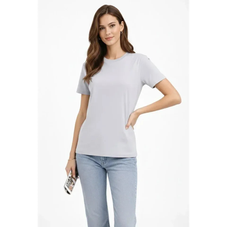Bisiklet Yaka Tişört  Regular Kalıp Basic Pamuklu  Günlük Kullanım  T-shirt - Gri
