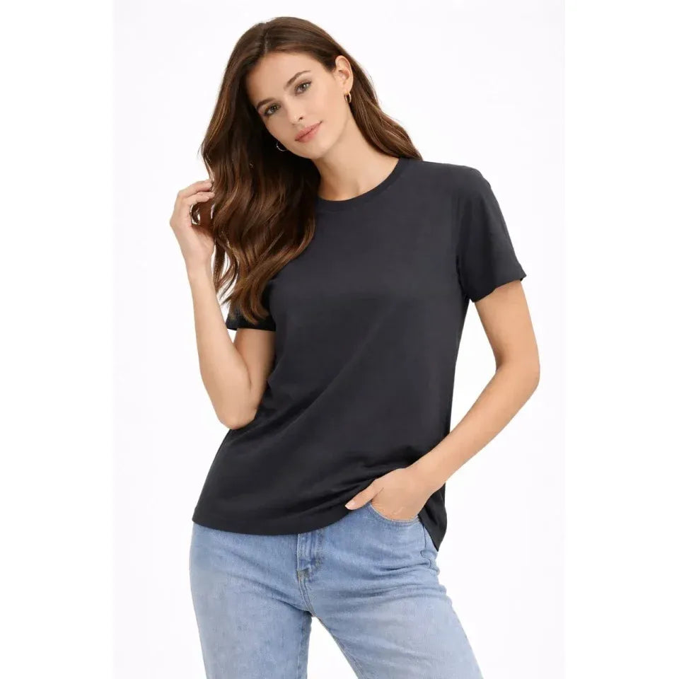 Bisiklet Yaka Tişört Regular Kalıp Basic Pamuklu Günlük Kullanım T-shirt - Füme