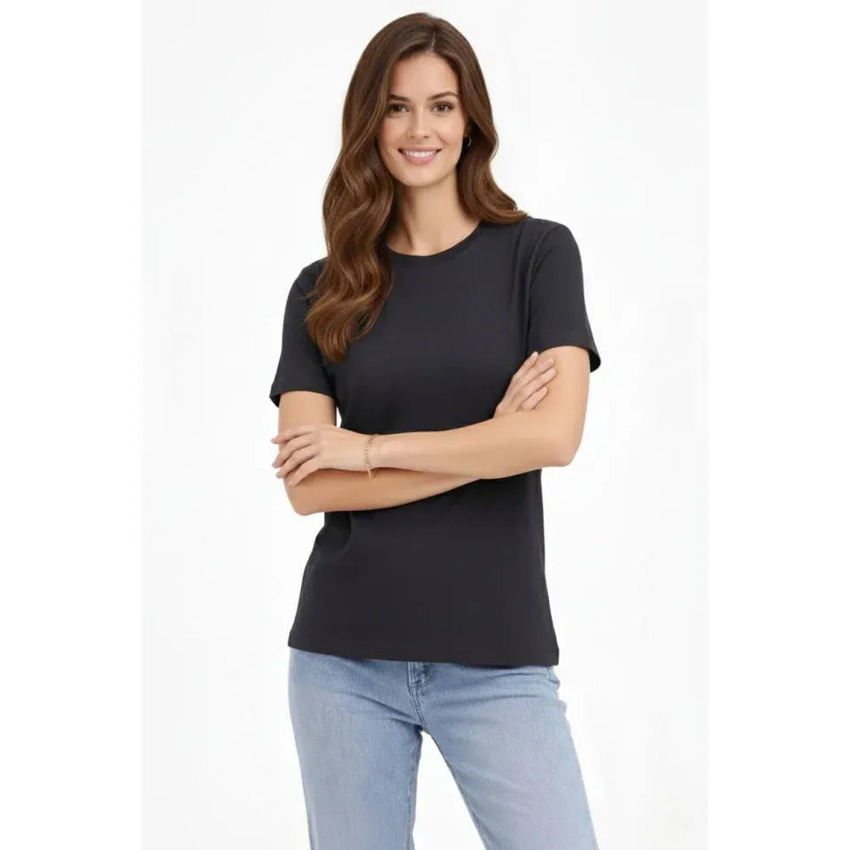 Bisiklet Yaka Tişört Regular Kalıp Basic Pamuklu Günlük Kullanım T-shirt - Füme