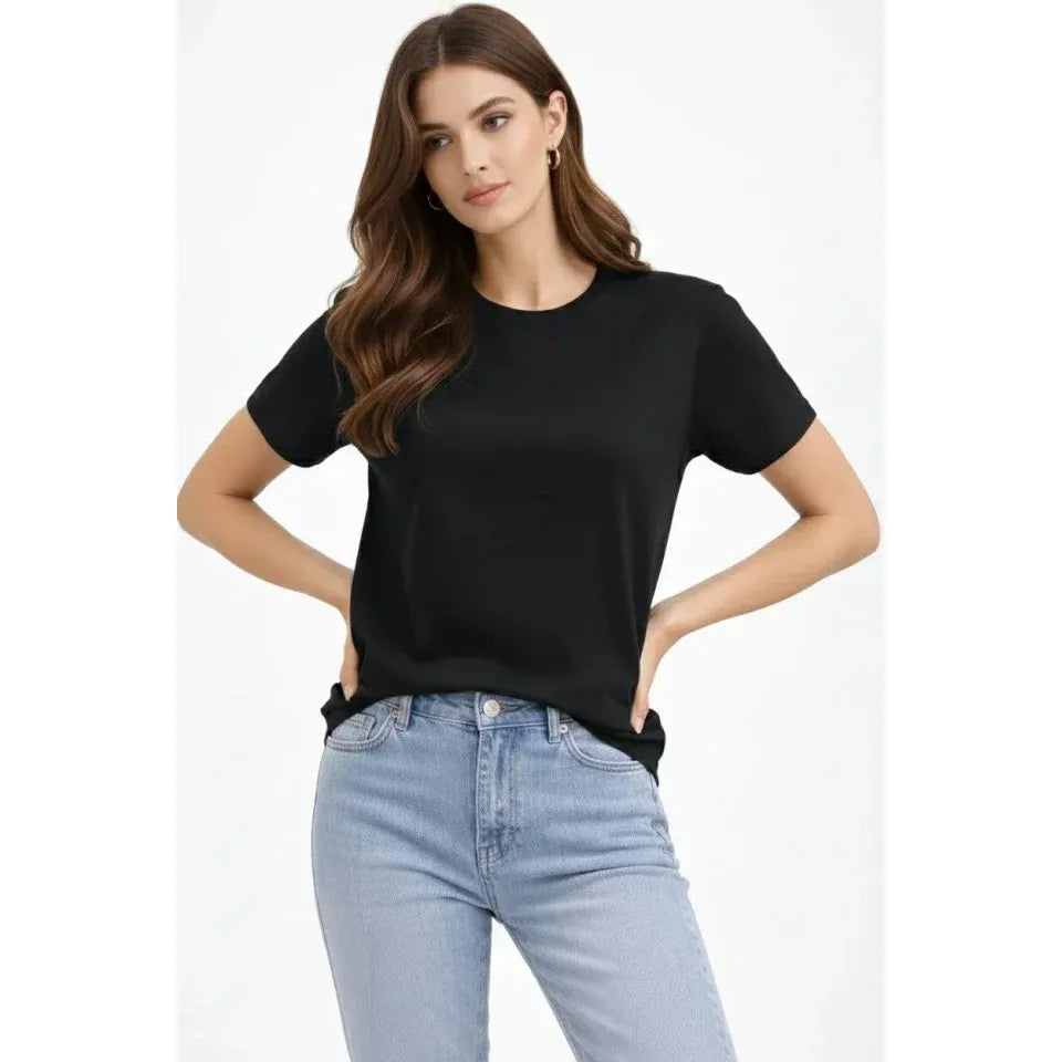 Bisiklet Yaka Tişört Regular Kalıp Basic Pamuklu Günlük Kullanım T-shirt - Siyah