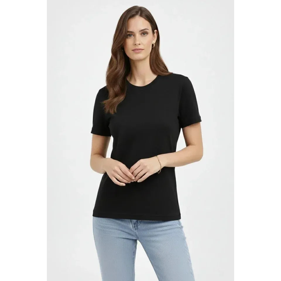 Bisiklet Yaka Tişört Regular Kalıp Basic Pamuklu Günlük Kullanım T-shirt - Siyah