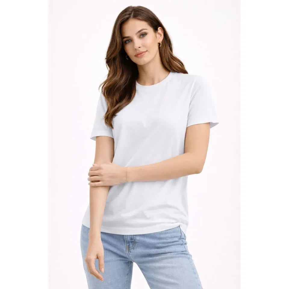 Bisiklet Yaka Tişört Regular Kalıp Basic Pamuklu Günlük Kullanım T-shirt - Beyaz