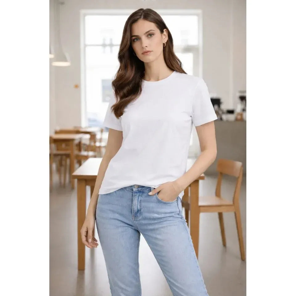 Bisiklet Yaka Tişört Regular Kalıp Basic Pamuklu Günlük Kullanım T-shirt - Beyaz