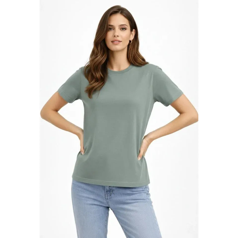 Bisiklet Yaka Tişört Regular Kalıp Basic Pamuklu Günlük Kullanım T-shirt - Mint Yeşili
