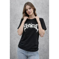 Bisiklet Yaka Ön Baskılı  Kısa Kollu Tişört Streetwear Günlük Basic Pamuklu T-shirt - Siyah