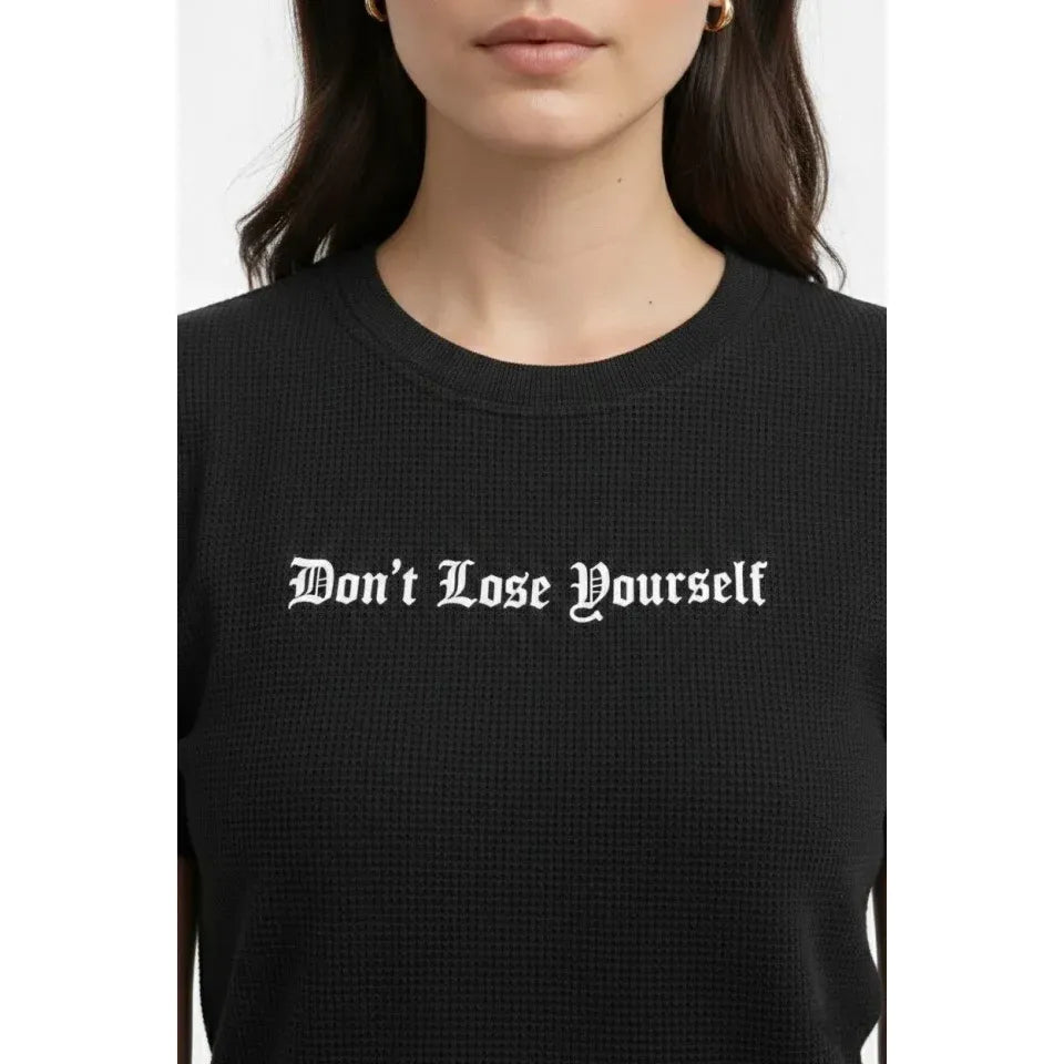 Wafıl Kumaş Tişört Regular Kalıp Bisiklet Yaka Baskılı Günlük Basic T-Shirt - Siyah