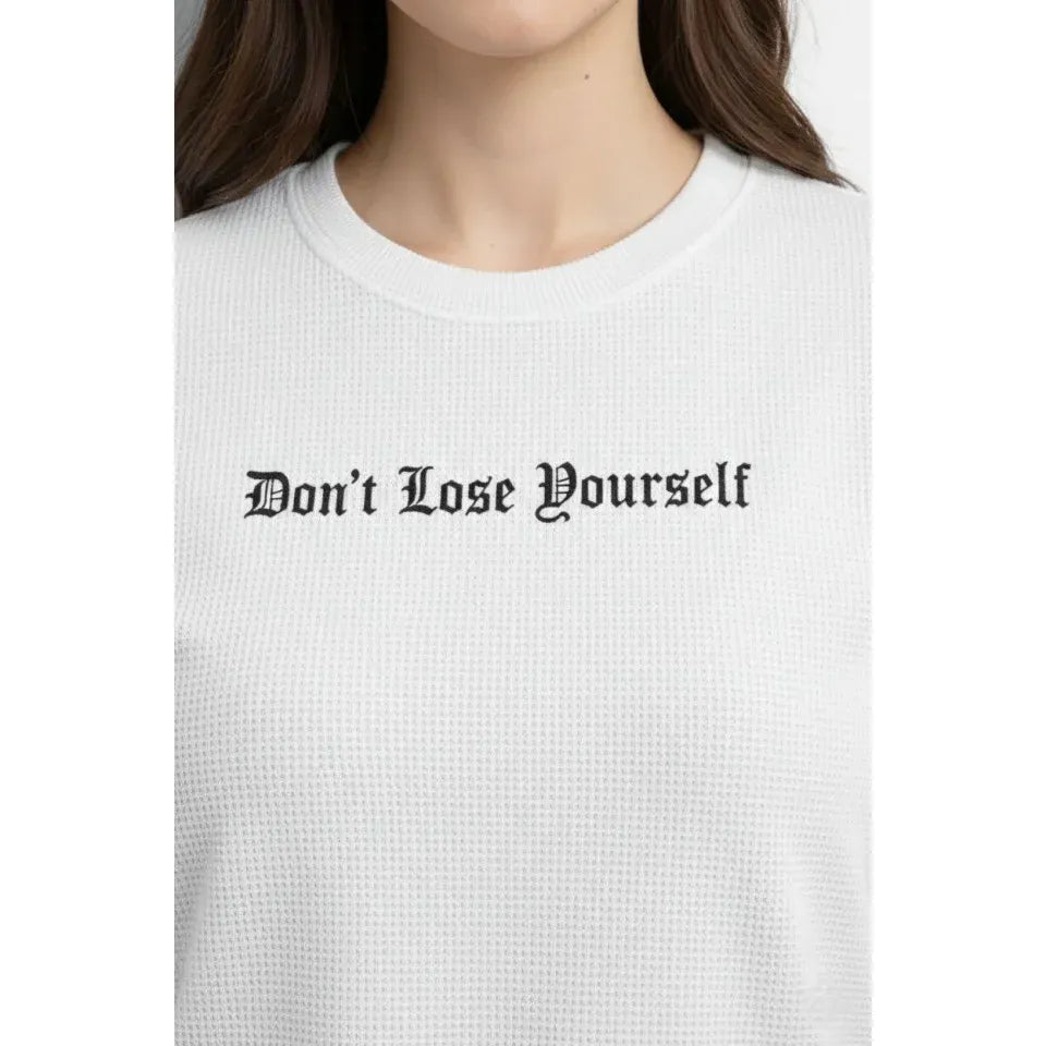 Wafıl Kumaş Tişört Regular Kalıp Bisiklet Yaka Baskılı Günlük Basic T-Shirt - Beyaz
