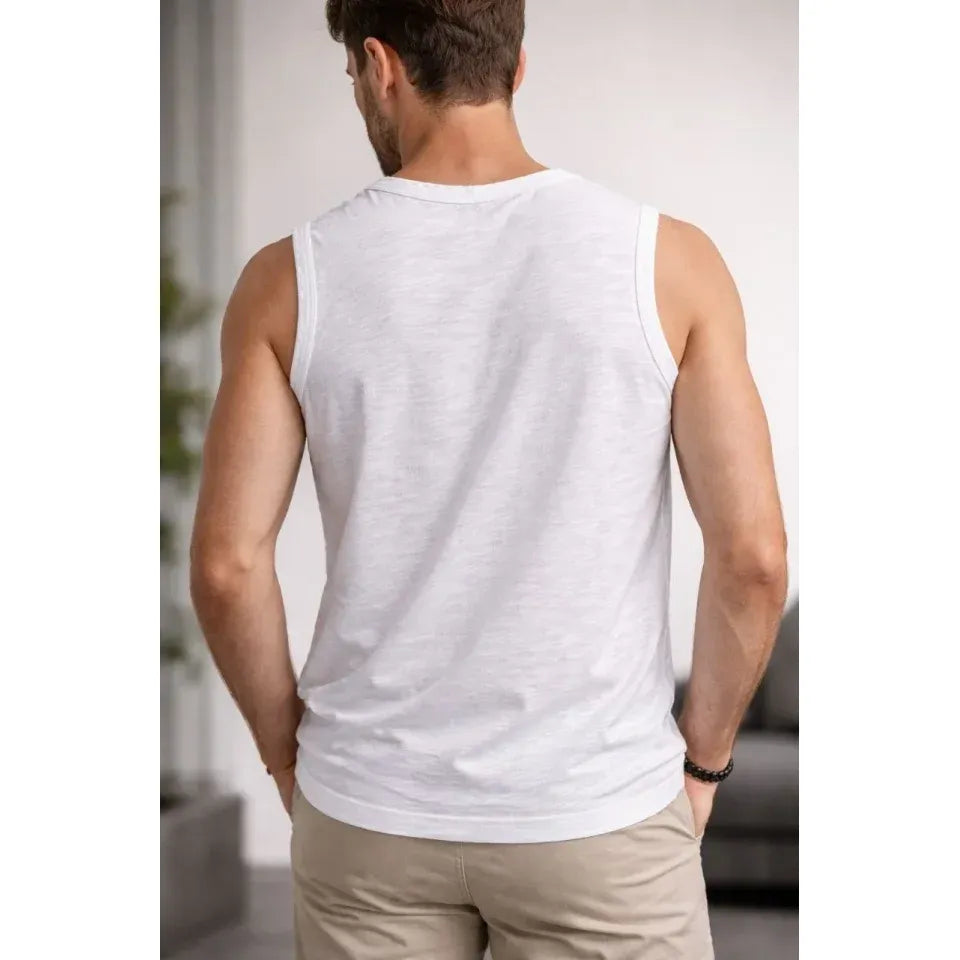 Erkek Flamlı Kumaş Sıfır Kolsuz Atlet Basic Spor Üst, Günlük Ve Fitness Kullanımına Uygun - Beyaz
