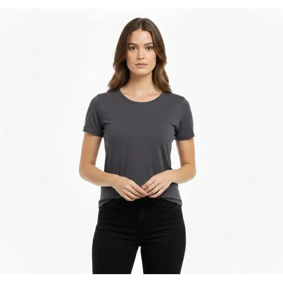 T-Shirt Bisiklet Yaka Slim Fit Likralı Tişört Günlük Basic Body - Füme